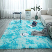 Load image into Gallery viewer, European long hair bedroom carpet bay window bedside mat washable blanket Gradient color living room rug Gray Blue